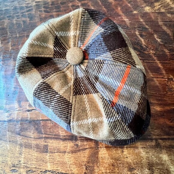 Wool Retro Plaid Button Top Brimmed Cap S/M - Picture 3 of 6